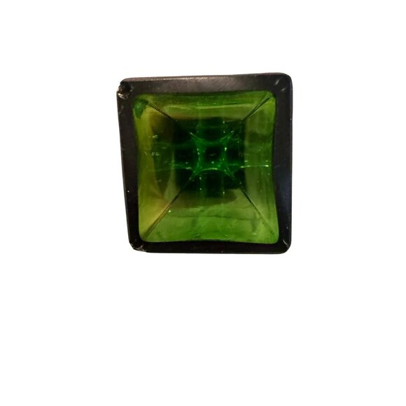 Tall Green Glass Vase With Clear Base For Home Or Office Decor Modern Geometric - Picture 8 of 13